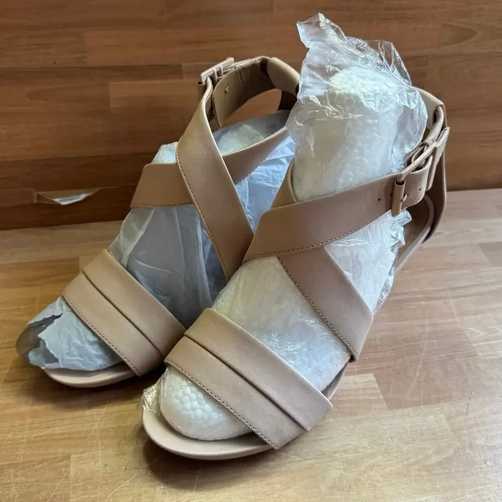 NIB Clarks Artisan Aisley Orchid Leather Wedge Sandals Nude Beige Pink 6.5M
